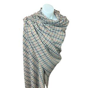 Zara Wrap Shawl Scarf Green Gold Brown Cream Plaid 80” X 38"
